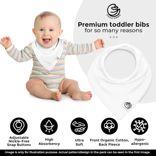Miniatura 3 de Organic Cotton Baby Bibs for Drooling & Teething – Soft, Ultra Absorbent Baby Bib Set for Boys & Girls, 3-Pack Baberos blancos