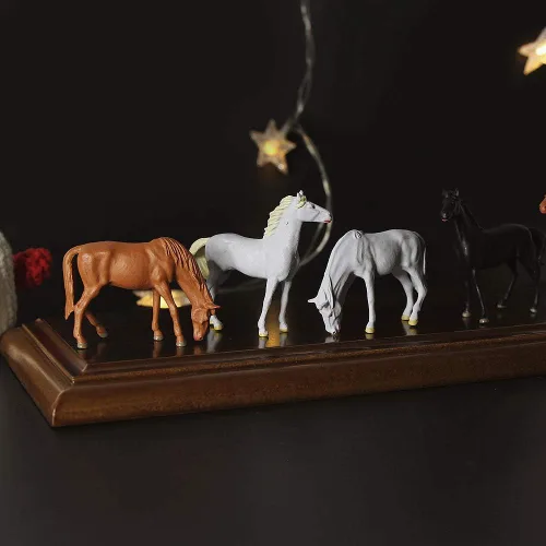 Miniatura 3 de AN4303 15PCS 1:43 Animales de granja Caballos y vacas Escala O PVC bien pintado caballo y vaca Uso para modelo Paisaje Decoración de escritorio