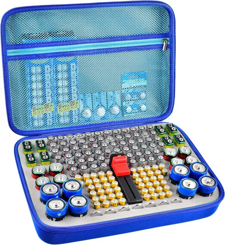 GWCASE Estuche organizador de baterías con probador, capacidad para más de 150 pilas AA AAA 9V C D y celdas de monedas, caja de almacenamiento