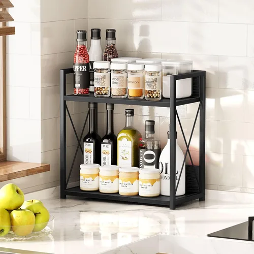 Miniatura 6 de Giikin Organizador de encimera de cocina, organizador de barra de café de 2 niveles, estante de especias negro para encimera, estantes de encimera
