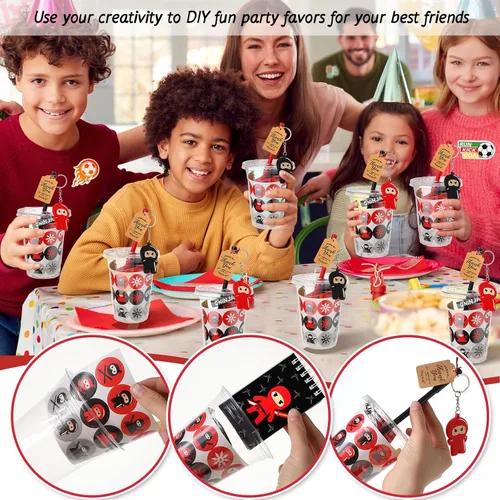 Miniatura 4 de Wettarn 161 piezas de recuerdos de fiesta ninja incluyen bloc de notas de ninjas voladores, pulseras de silicona, llaveros, bolígrafo adhesivo