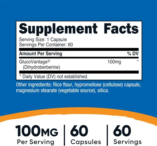 Miniatura 2 de Nutricost Cápsulas de dihidroberberina (100 mg, 60 cápsulas) - Metabolito más biodisponible de berberina