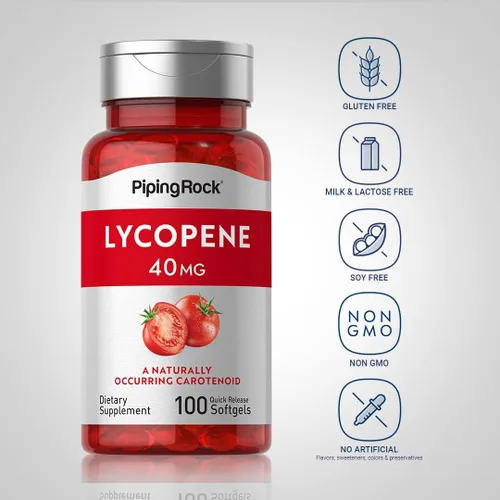 Miniatura 3 de Piping Rock Suplemento de licopeno 40 mg 100 cápsulas blandas Carotenoides Sin OMG, sin gluten