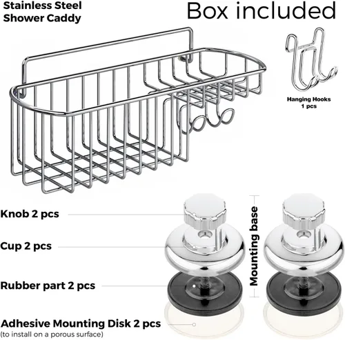 Miniatura 4 de HASKO - Estante de ducha con ventosa, estante de ducha con jabonera y organizador de ganchos, estante de baño de succión para almacenamiento, cesta