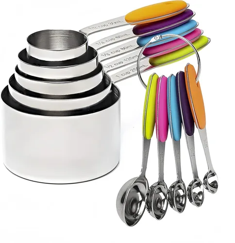 Juego de 10 tazas y cucharas medidoras, taza medidora de metal apilable para medir ingredientes secos y líquidos, alimentos secos de cocina usados,