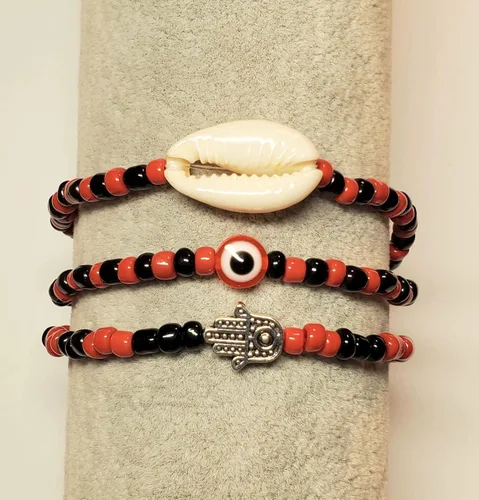 Miniatura 16 de 3 pcs Ilde Cowrie seashell Evil Eye Hamsa Hand Orisha Santeria Pulseras Bracelet Set