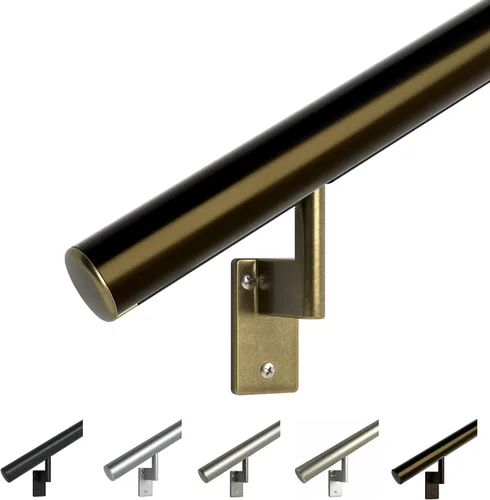 5 pies Pasamanos - Kit completo. Aluminio anodizado de bronce arquitectónico con 3 soportes de pared de latón antiguo y tapas de extremo, redondo de