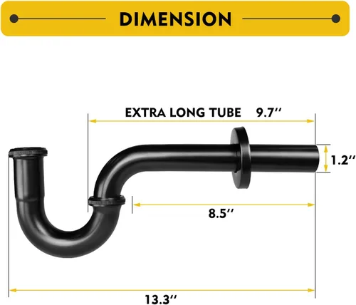 Miniatura 3 de Trampa P de acero inoxidable – Trampa para lavabo de baño de 1 1/4 pulgadas con arandela reductora, negro mate