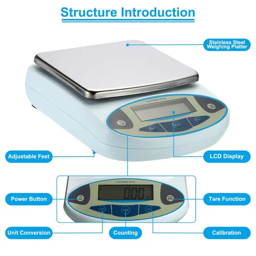 Miniatura 3 de PATIKIL Escala de laboratorio 3000gx0.0.04 oz, balanza analítica electrónica de alta precisión sensible, escala de precisión digital para ciencia