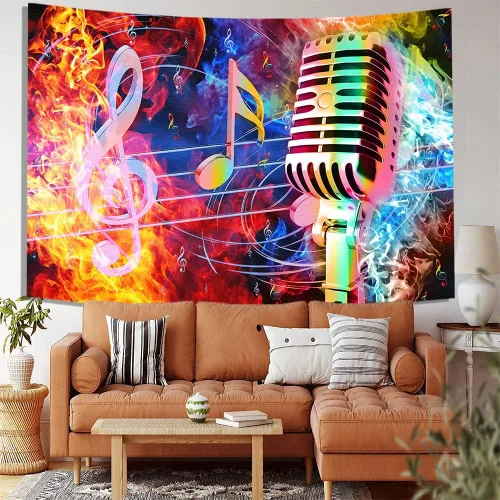 Miniatura 6 de TPMDFC Tapiz musical UV con luz negra, nota musical reactiva, tema fresco, tamaño pequeño, 40 pulgadas, 30 pulgadas, tapices colgantes de pared