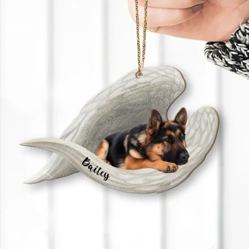 Miniatura 2 de Adorno plano 2D conmemorativo de perro pastor alemán personalizado, alas de ángel para mascotas, regalo de condolencia de pérdida, recuerdo
