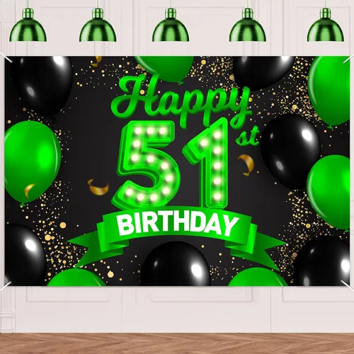 Miniatura 22 de Cartel de feliz cumpleaños 26 verde y negro, telón de fondo con texto en inglés "Cheers to 26 years old confeti", globos de confeti, decoración