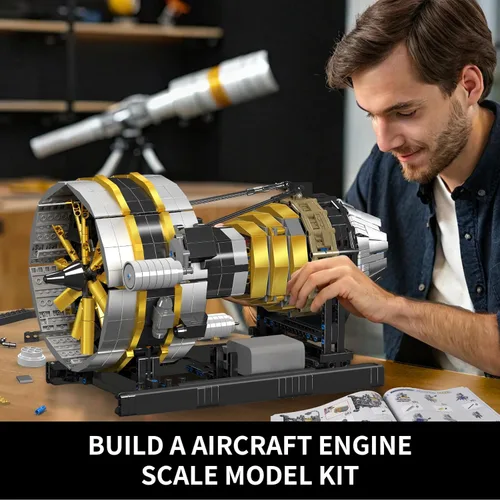 Miniatura 6 de Mould King Juego de construcción de motor de avión de ciudad, modelo de motor turborreactor que funciona con motor, kit de bloques coleccionables