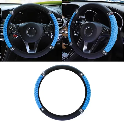 Miniatura 17 de Funda de cuero suave para volante, 15 pulgadas, con diamantes de imitación coloridos y elásticos para mujeres y niñas, accesorios de automóvil