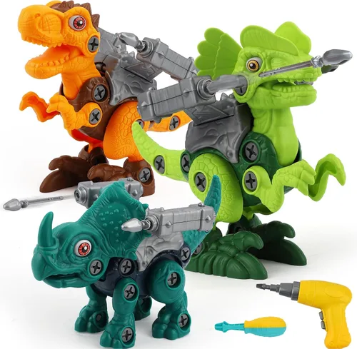 Miniatura 9 de TOY Life Paquete de 3 juguetes de dinosaurio desmontables para niños de 3, 5, 7 años, juguete de dinosaurio con taladro eléctrico, regalos