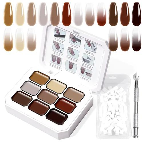 Miniatura 22 de Juego de esmaltes de gel con gradiente, 9 colores ombre, esmalte de gel para uñas rojo, marrón, azul claro, rosa, esponjado para pigmento, Pat Aura