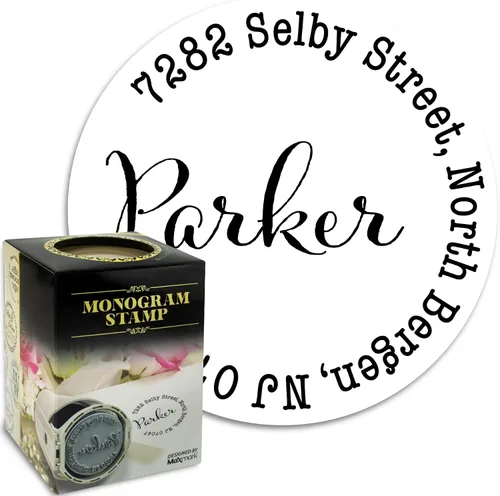 Miniatura 10 de Sello autoentintado con monograma personalizado, regalo perfecto para las fiestas en una elegante caja de regalo. Elige entre 15 colores de tinta