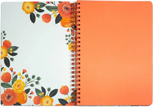 Miniatura 3 de Steel Mill & Co - Cuaderno de espiral mini lindo, 8.25" x 6.25", diario con tapa dura y 160 páginas forradas, diseño floral naranja Anaranjado floral