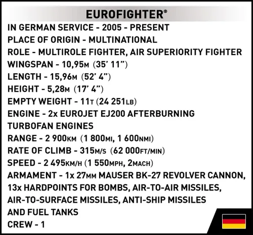 Miniatura 3 de COBI EUROFIGHTER (Alemania) - Conjunto de construcción de avión histórico, 644 piezas