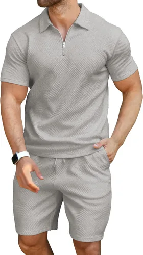 Miniatura 2 de KUYIGO Conjunto de camisa polo y pantalones cortos para hombre, trajes de verano a la moda, casual, manga corta, traje de polo para hombre, 2