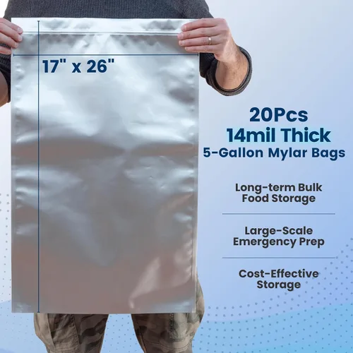 Miniatura 3 de Bolsas de Mylar de 5 galones para almacenamiento de alimentos con cremallera, 20 unidades de 0.551 in extra gruesas para almacenamiento a largo