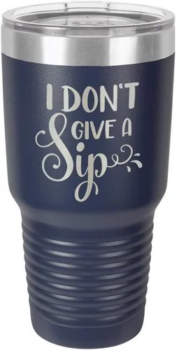Miniatura 10 de Taza de viaje de acero con recubrimiento de polvo grabado con láser, con texto en inglés "I DON'T GIVE A SIP Engraved Tumbler", sin BPA