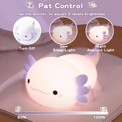 Miniatura 2 de FAMIDUO Axolotl - Luz nocturna para niños, bonita lámpara de ajolote morado, luz nocturna LED blanda para guardería, lámpara táctil de cabecera