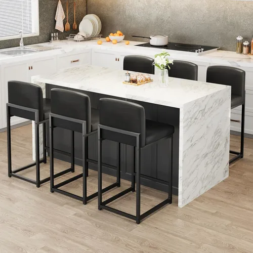 Miniatura 18 de GarveeHome Juego de 2 taburetes de bar, modernos taburetes de bar de altura de mostrador con respaldo y reposapiés, taburetes de bar tapizados