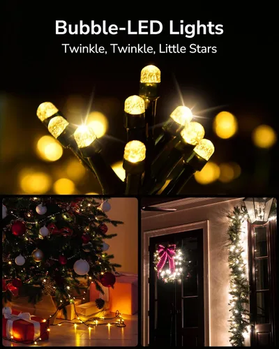 Miniatura 2 de ULG - Luces de cuerda de Navidad de 2 paquetes mejoradas de 186 pies con 500 LED, luces de hadas impermeables extensibles con función de memoria, 8