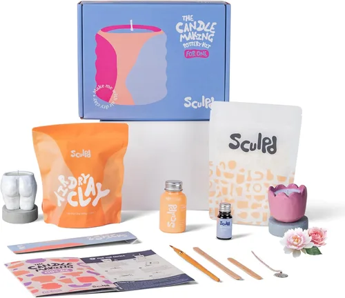 Sculpd Kit de cerámica para hacer velas con arcilla seca al aire | Rosa de peonía, kit de inicio de velas para principiantes para adultos con cera
