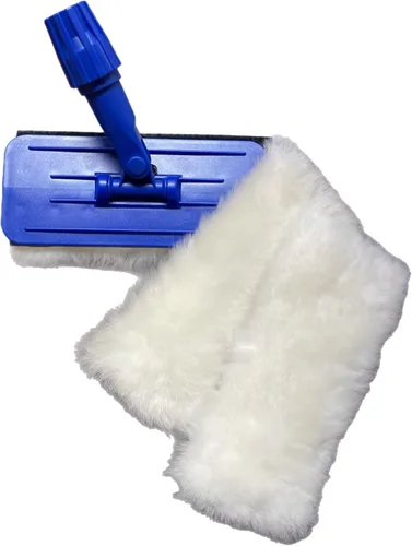 Miniatura 4 de Mopa de lana de cordero auténtica para limpieza de pisos, polvo, encerado, fregona plana de 9 pulgadas con recambios de lana de cordero