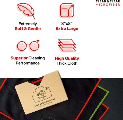 Miniatura 4 de 9 paños grandes de fibra Clean & Clear, alta calidad, para limpiar lentes de cámara, anteojos, pantallas y todo tipo de lentes , Paquete de 4