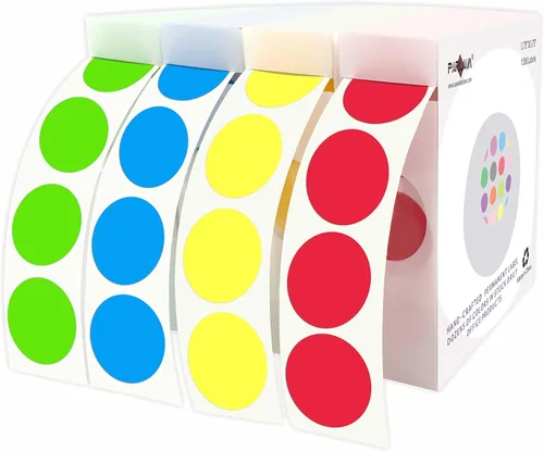 PARLAIM 4000 calcomanías redondas de código de color de 3/4 pulgadas, caja dispensadora de etiquetas circulares de 4 colores de 0.75 pulgadas para