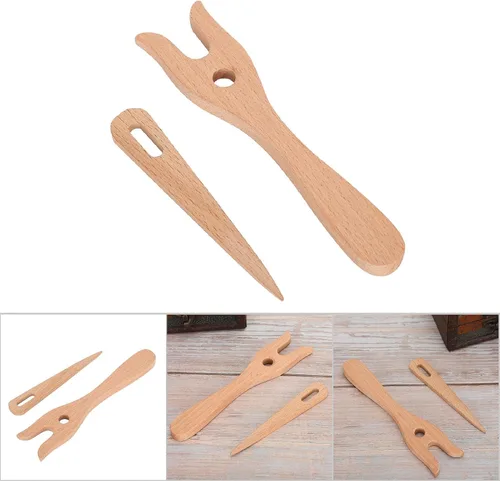 Juego de tenedor de madera para tejer y agujas de ojo grande, herramienta de tejido artesanal para pulseras, collares, trenzas de pelo, kit de