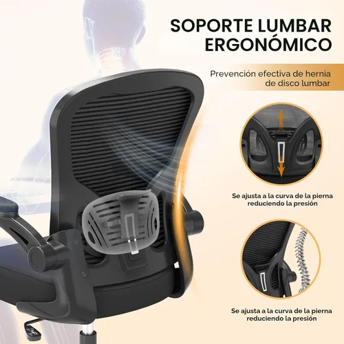 Miniatura 9 de Silla de oficina, sillas de escritorio ergonómicas de 330 libras de capacidad, silla de computadora de malla con respaldo alto con reposabrazos Negro