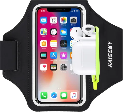 Miniatura 10 de Brazalete para correr con bolsa para auriculares, brazalete para teléfono celular para iPhone 17 16 15 Pro 14 Plus 13 11 XR, Galaxy S24/S10 Negro