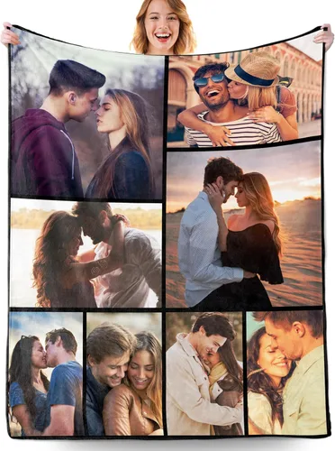 Miniatura 20 de Manta personalizada con fotos, manta personalizada con fotos con texto en inglés "I Love You", regalo de cumpleaños para novia, novio, esposa