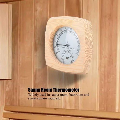 Miniatura 5 de Fdit Termómetro higrotermógrafo de madera para sauna higrómetro Sala de sauna Spruce Dial de madera humedad Medidor de temperatura Monitor