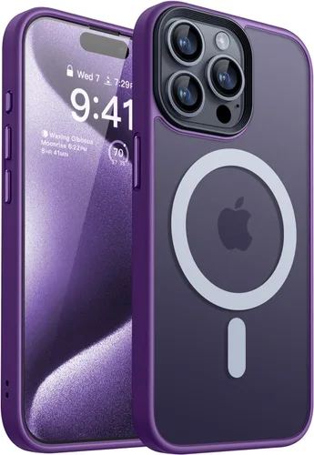 Miniatura 37 de CANSHN Funda magnética para iPhone 15 [compatible con MagSafe y probada contra caídas de grado MIL], funda delgada translúcida mate, antiarañazos, a
