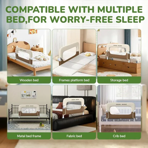 Miniatura 7 de Barandilla protectora de cama para niños pequeños, altura ajustable de 32 pulgadas y riel de cama portátil plegable para bebé, barandillas de cama