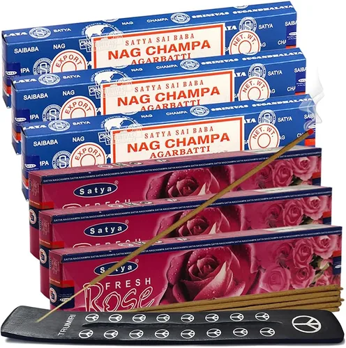 Miniatura 18 de Varillas de incienso de Sangre de Dragón y Palo Santo con soporte, paquete de variedad de la marca House of Nag Champa y Trumiri
