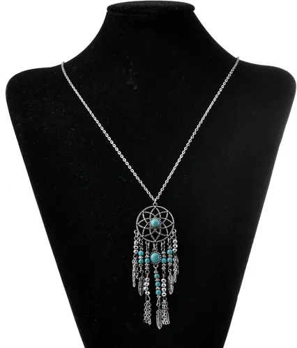 Miniatura 2 de Lureme Collar atrapa sueños con cadena larga turquesa nativo de Estados Unidos (01003467)