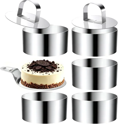 DATANYA Moldes para anillos de pastel de acero inoxidable de 4 pulgadas, redondos, moldes de anillo de cocción de mousse de postre con empujadores y