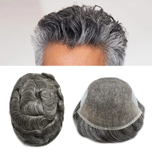 Miniatura 47 de Sistema de cabello para hombres, pieza de cabello humano real, tupé para hombres, encaje suizo para hombre, nudo blanqueado para hombre, tupé
