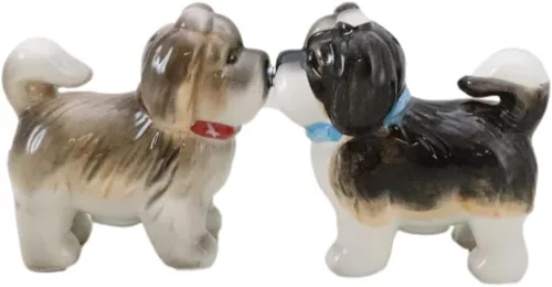 Ebros Gift Juego de figuras de cerámica animadas de perro Shih Tzu para cocina, salero y pimentero, 3 pulgadas de largo, pedigrí, cachorros, perros,