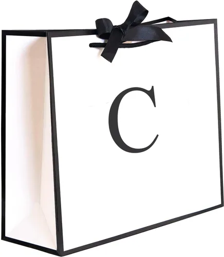 Miniatura 44 de QLSKO - Bolsa de regalo inicial con lazo de cinta, bolsa de papel horizontal personalizada, bolsa de regalo con monograma para cumpleaños