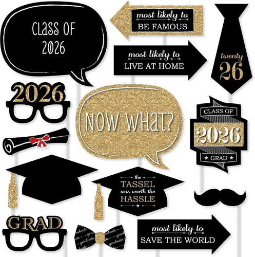 Miniatura 20 de Big Dot of Happiness Accesorios de graduación en blanco y negro para sesión de fotos 2026, juego de 20 unidades de accesorios de cabina de fotos