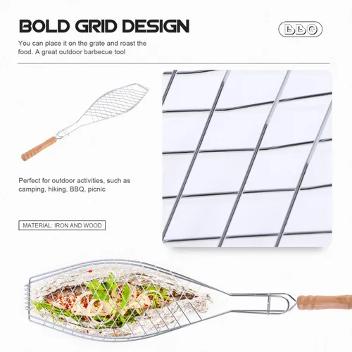 Miniatura 5 de UPKOCH Cesta de 2 piezas, acero inoxidable, estante plegable para asar pescados, red de clip de barbacoa a la parrilla para carne, bistec