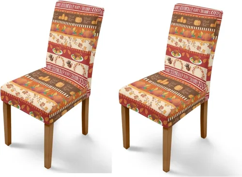 Miniatura 103 de Rnyleeg Thanksgiving Chair Covers for Living Room No Arms Turkey Pumpkin Stretch Dining Chair Covers Set of 6 Soft Washable Kitchen Chair Protector