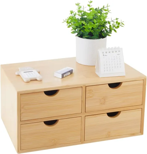 Miniatura 11 de Organizador de escritorio de bambú con cajones, cajones de mostrador, 2 cajones, caja de almacenamiento de esquina para escritorio, organizador